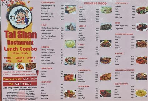 Menu at Taishan restaurant(George Paddagat Centre), George