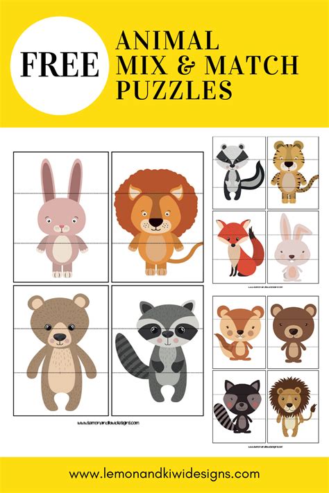 Free Printable Animal Mix and Match Puzzles - Lemon and Kiwi Designs