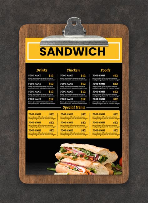 Sandwich Menu Customizable PSD Design Template | room surf.com