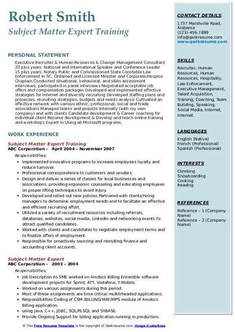 Subject Matter Expert Resume Examples And Tips Zippia