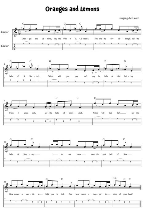 Oranges and Lemons Guitar Chords Tabs Sheet Music PDF