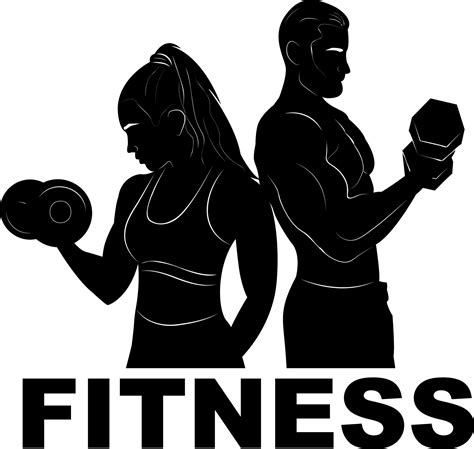 Sport. Man and woman in training. Fitness. Silhouette. Dumbbells. Logo ...