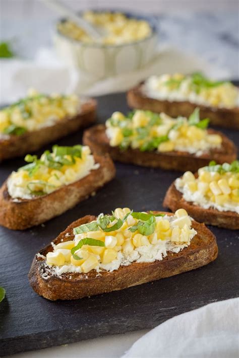 Crisp Corn Crostini on Garlic Baguettes