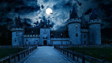 Haunted Gothic castle at night | Holiday Stock Photos ~ Creative Market