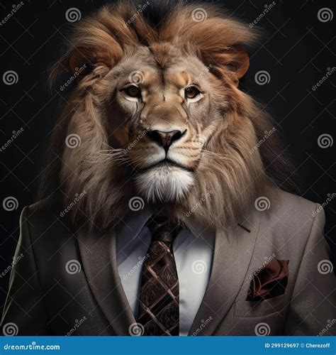 Lion in suit stock image. Image of portrait, character - 299129697