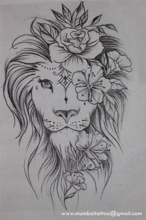 What a beautiful creative drawing lion with flowers best tattoo for ...