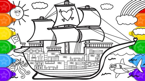 Glitter House on the Sea Coloring and Drawing for Kids, How to Draw a ...