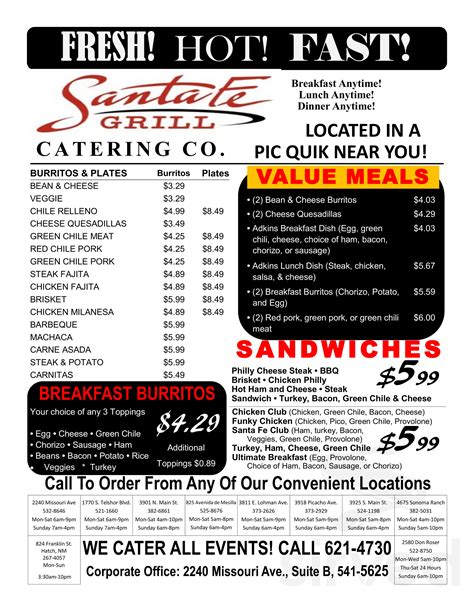 Santa Fe Grill menu in Las Cruces, New Mexico, USA