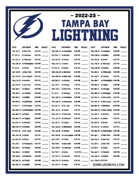 Printable 2022-2023 Tampa Bay Lightning Schedule