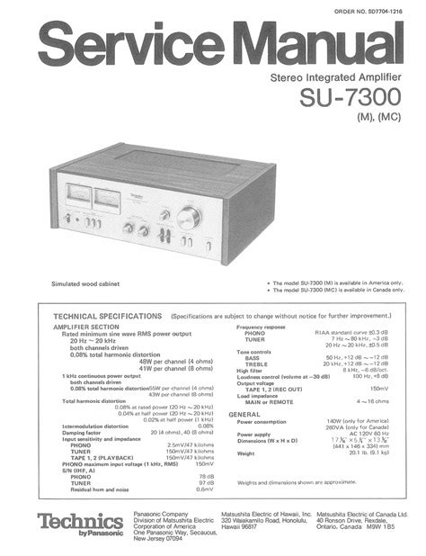 TECHNICS SU-7300 SERVICE MANUAL Pdf Download | ManualsLib