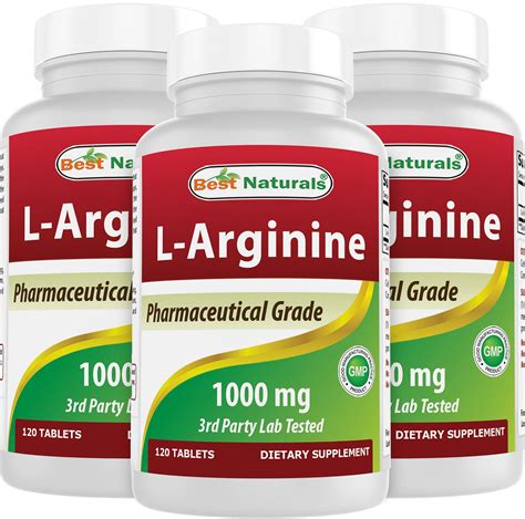 3 Pack - Best Naturals L-Arginine 1000 mg 120 Tablets - Pharmaceutical ...