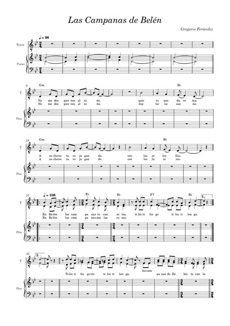 Las Campanas de Belén Sheet music for Piano, Tenor (Choral) | Musescore.com