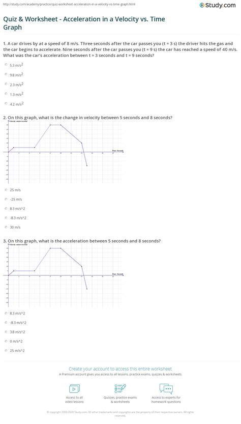 Quiz & Worksheet - Acceleration in a Velocity vs. Time Graph | Study.com