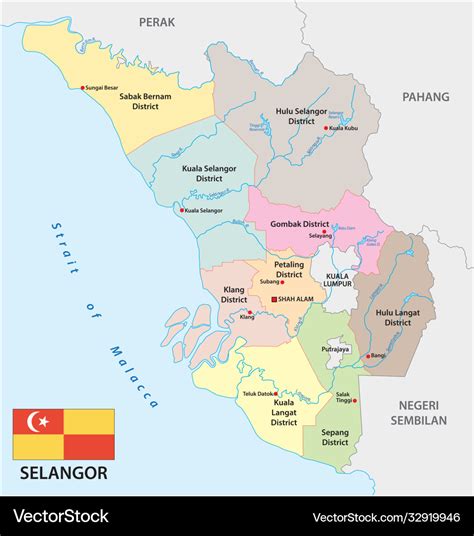 Administrative map selangor malaysia Royalty Free Vector