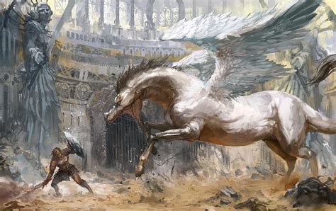 Man battling pegasus painting, Pegasus, fantasy art, artwork, hero HD ...