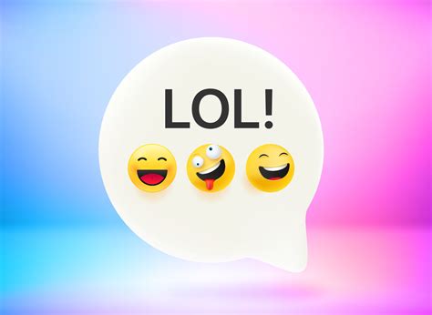 LOL message concept. Chat bubble with cute emojis. Vector 3d ...