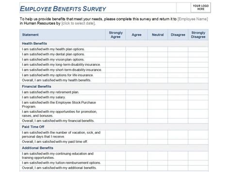 Employee Benefits Survey Template | Employee Benefits Survey Word