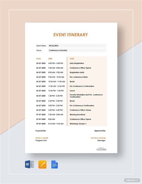 Sample Event Itinerary Template - Word, Google Docs | Template.net ...