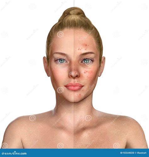 3d Illustration of a Woman before and after Acne Treatment Procedure ...