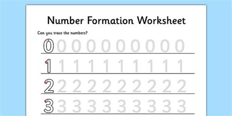 Number Formation Worksheet 0 to 9 - maths, numeracy, initial, early ...