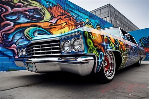 Premium AI Image | A closeup of a lowrider parked in front of a ...