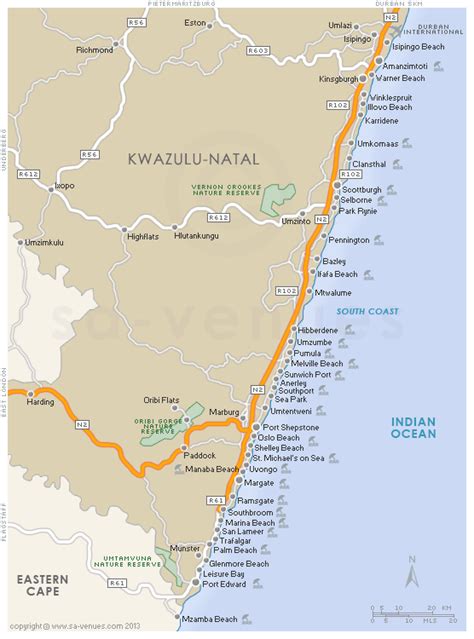 SOUTH COAST Map, KwaZulu Natal | South coast map, South africa travel ...