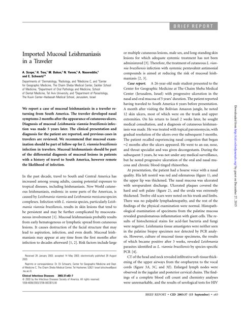 (PDF) Imported Mucosal Leishmaniasis in a Traveler