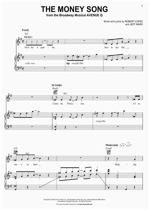 The Money Song Piano Sheet Music | OnlinePianist