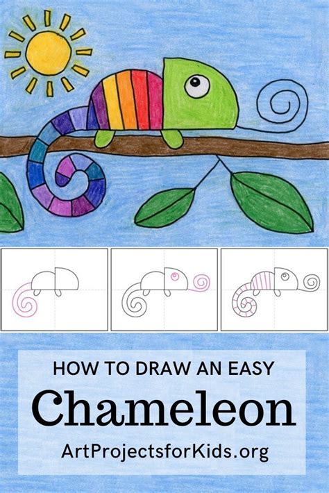 How to Draw a Chameleon Art Projects for Kids in 2020 | Classroom art ...