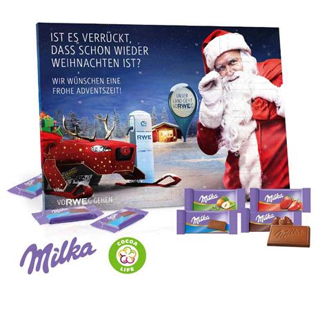 Tisch-Adventskalender mit Milka Schokolade bedruckt als Werbeartikel ab ...