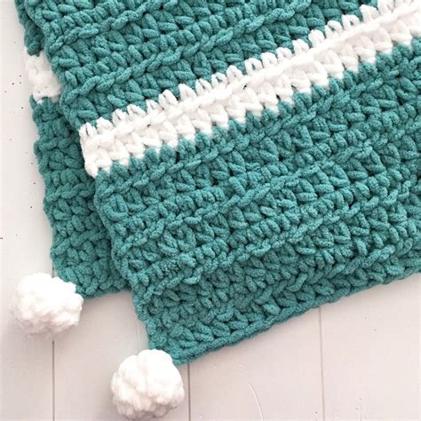 Handmade Baby Gift | Modern Chunky Crochet Baby Boy Blanket with Pom ...