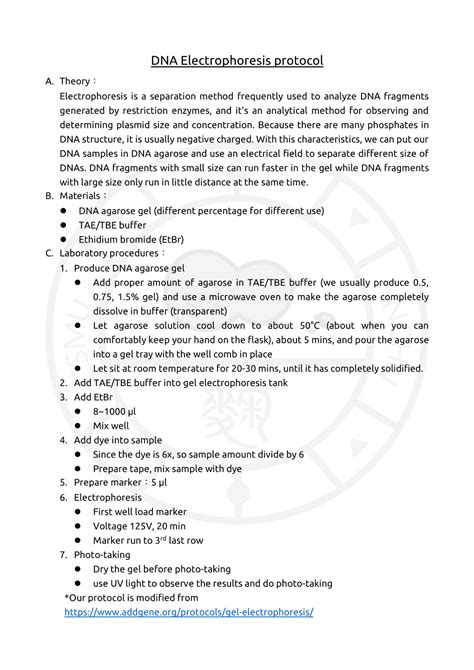 DNA Electrophoresis Protocol - DocsLib