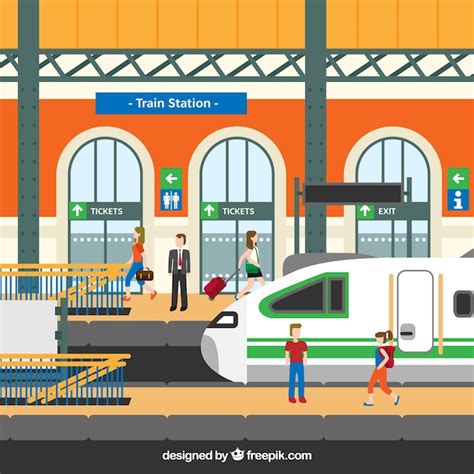 Train station with characters in flat design Vector | Free Download