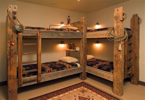 Traditional style bunk beds featuring timbers and Western accents ...