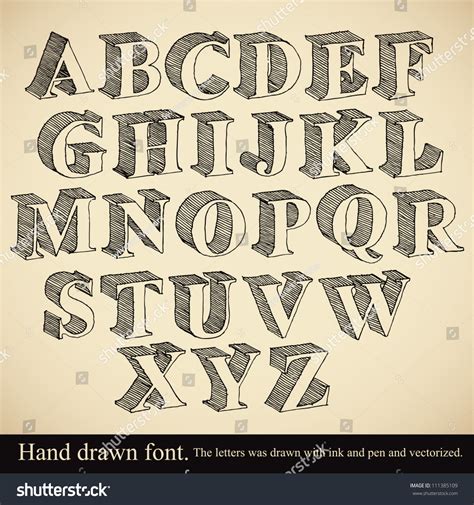 Hand Drawn 3d Font, Vector Alphabet Vintage Style. - 111385109 ...