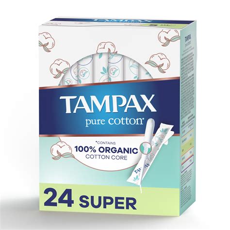 Tampax Pure Cotton Tampons, Contains 100% Organic Cotton Core, Super ...