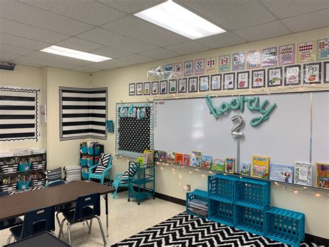 Black and white classroom with a pop of blue tones Perfect for creating ...