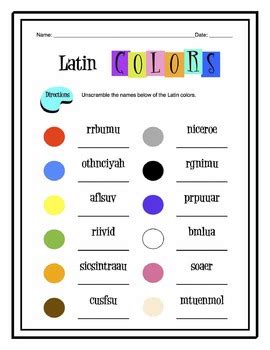 Latin Colors Worksheet Packet by Sunny Side Up Resources | TPT