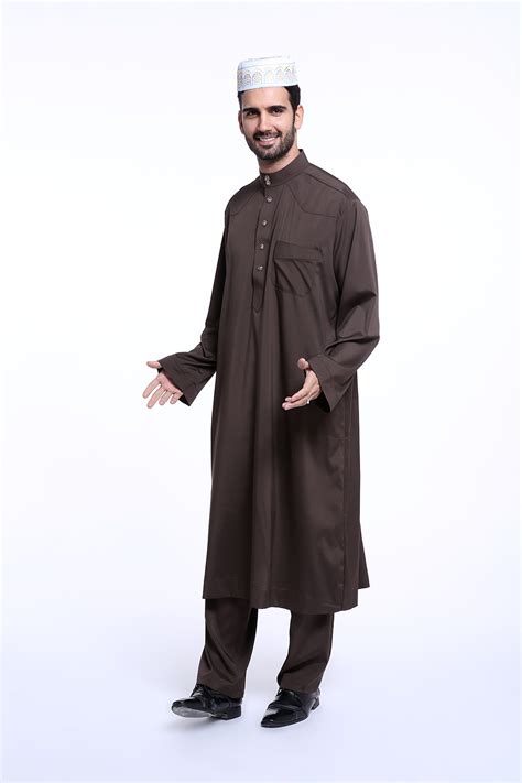 Men Muslim Fashion Kaftan Long Sleeve Robe Arab Loose Abaya Galabia ...