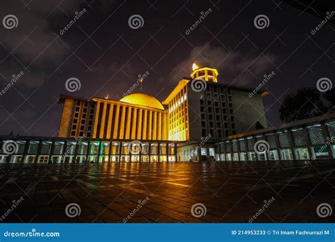 Istiqlal Mosque, Jakarta in the Night with Lights on Stock Image ...