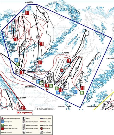 Sestriere ski map, Italy, Europe