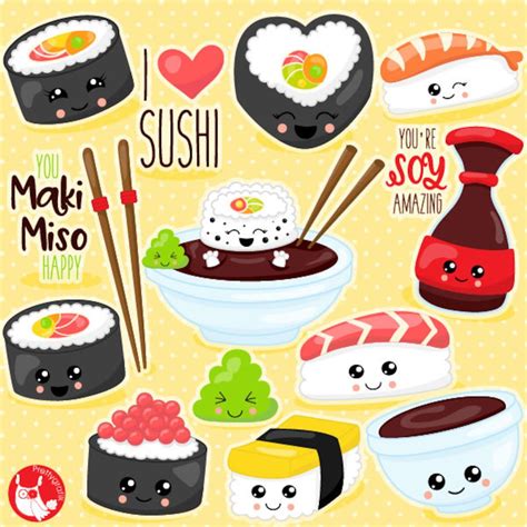 Kawaii Sushi Clipart Commercial Use, Vector Graphics, Digital Clip Art ...