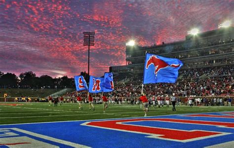 SMU Southern Methodist University Mustangs - flags at night at Gerald J ...