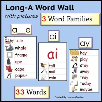 Phonics Word Wall: Long A by Ms Joanne | TPT