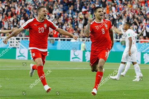 Serbias Aleksandar Mitrovic Right Celebrates Scoring Editorial Stock ...