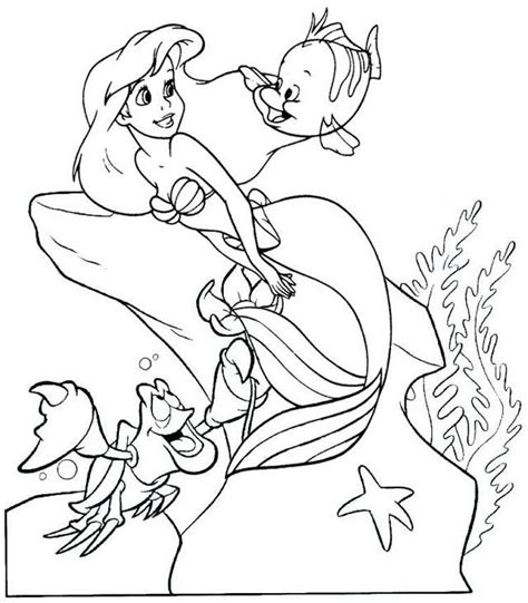 Ariel the little mermaid Flounder and Sebastian printable coloring page ...