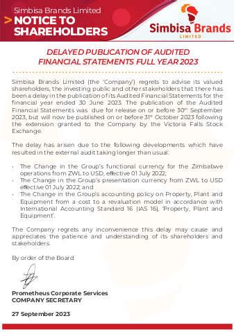 Simbisa Brands Limited - Delayed Publication of Audited Financial ...