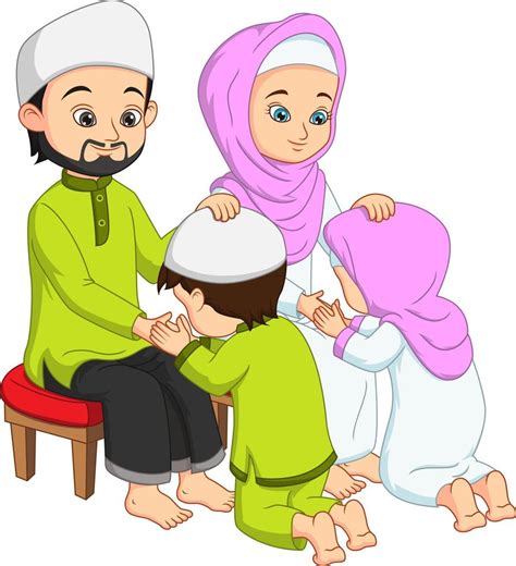 Muslim kids prostrating and kissing his parents hands 5112506 Vector ...