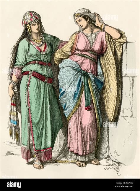 Upperclass Jewish women in ancient Israel. Hand-colored print Stock ...