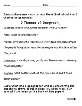 5 themes of geography worksheets